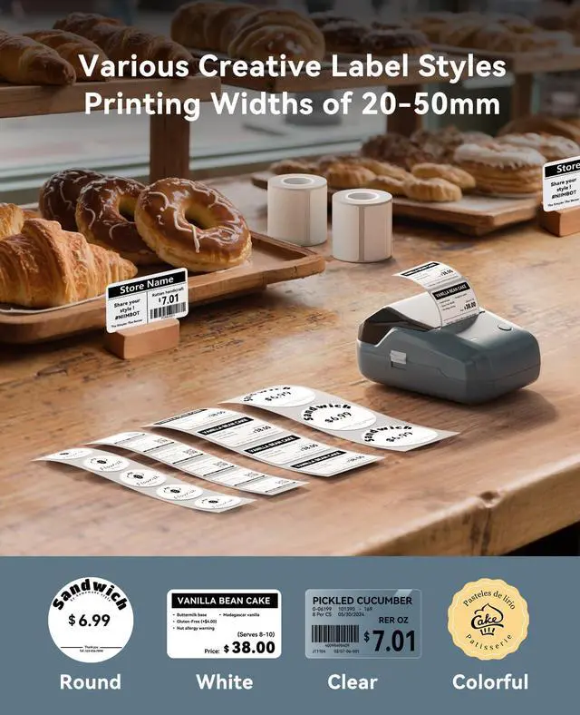 Alt view image 2 of 5 - NIIMBOT 2Inch Label Maker Machine with 3 Tape, B1 Portable Sticker Printer for Small Businesses, Clothing, Logo, Jar, Address, Compatible with Phones & PC, Blue