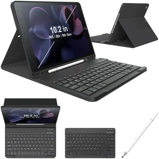 Main image of Keyboard Cases for iPad 9th Generation 8th Gen, 7th Gen, Pro 10.5 Inch Air 3rd Gen. Removable Magnetic Cover Sheet Built-in Pencil Holder and Stylus Pen, Adjustable Angles Stain Resistant Cover, Black
