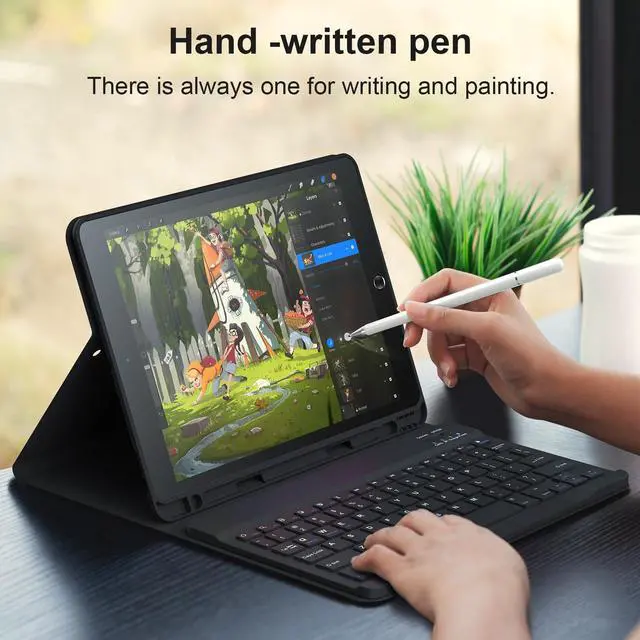 Alt view image 3 of 5 - Keyboard Cases for iPad 9th Generation 8th Gen, 7th Gen, Pro 10.5 Inch Air 3rd Gen. Removable Magnetic Cover Sheet Built-in Pencil Holder and Stylus Pen, Adjustable Angles Stain Resistant Cover, Black