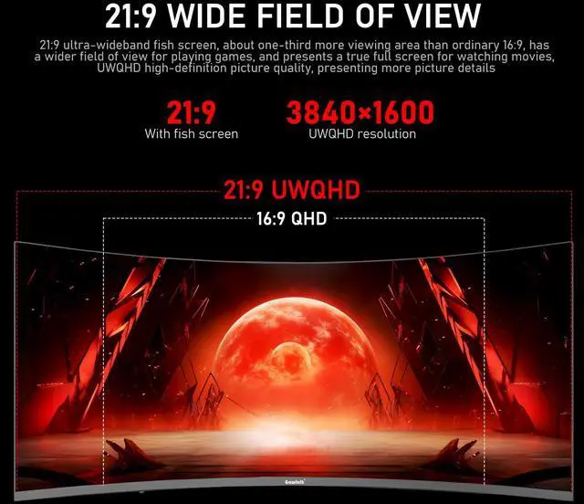 Alt view image 2 of 5 - Gawfolk 38 Inch Ultrawide Curved 144Hz Gaming Computer Monitor 2500R PC Screen 21:9 UWQHD (3840x1600),1ms,10bit,Freesync,Display PortHDMI,Liftable Stand,Wall Mount Compatible 100 * 100mm-Black