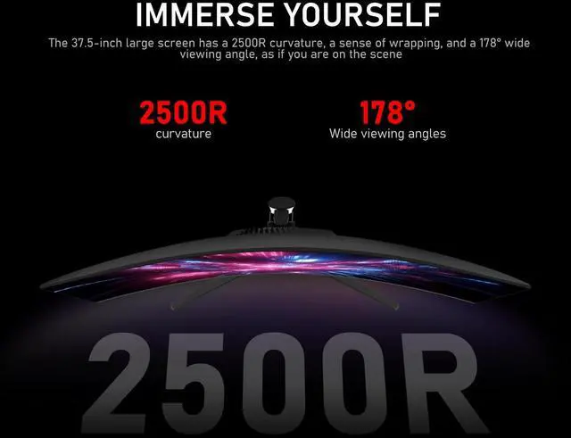 Alt view image 5 of 5 - Gawfolk 38 Inch Ultrawide Curved 144Hz Gaming Computer Monitor 2500R PC Screen 21:9 UWQHD (3840x1600),1ms,10bit,Freesync,Display PortHDMI,Liftable Stand,Wall Mount Compatible 100 * 100mm-Black