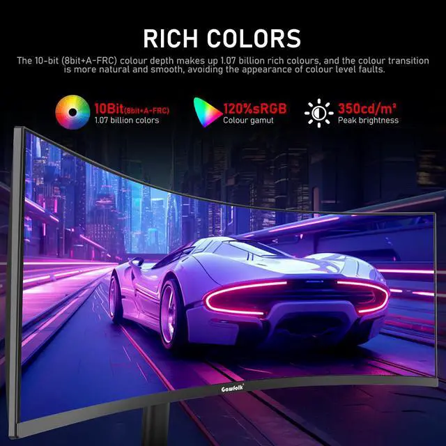 Alt view image 4 of 5 - Gawfolk 38 Inch Ultrawide Curved 144Hz Gaming Computer Monitor 2500R PC Screen 21:9 UWQHD (3840x1600),1ms,10bit,Freesync,Display PortHDMI,Liftable Stand,Wall Mount Compatible 100 * 100mm-Black