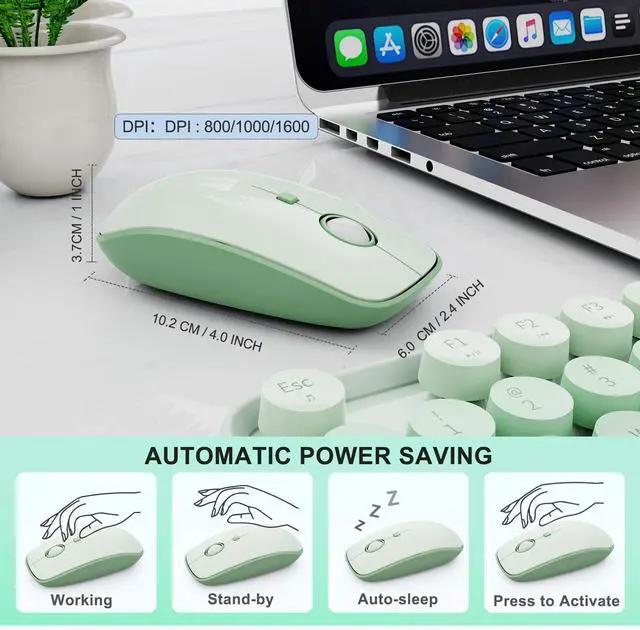 Alt view image 4 of 5 - Ubxxziy Wireless Keyboard and Mouse | Cute Colorful Keyboard and Mouse with 2.4GHz Cordless Retro Typewriter Keyboard | Auto-Sleep | USB Receiver for Windows PC/Laptop - Green Gradient