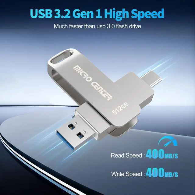 Alt view image 3 of 5 - Micro Center SuperSpeed 512GB USB 3.2 Dual Drive Type-C & OTG Type-A 2-in-1 up to 400MB/s Swivel Metal Flash Drive Memory Storage Stick for Android Phones Tablets Mac Laptop