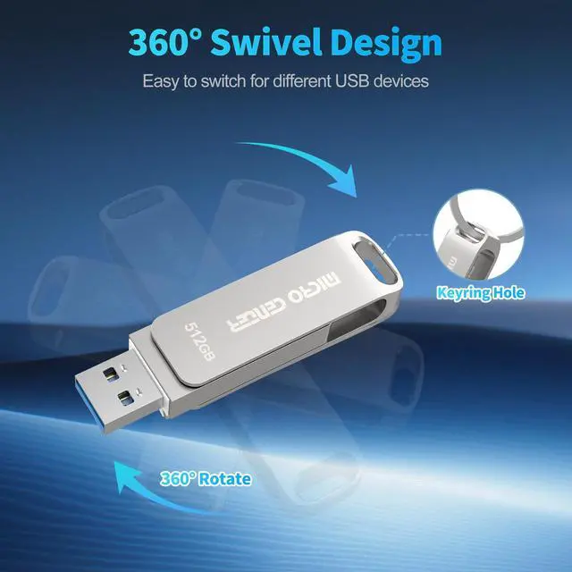 Alt view image 4 of 5 - Micro Center SuperSpeed 512GB USB 3.2 Dual Drive Type-C & OTG Type-A 2-in-1 up to 400MB/s Swivel Metal Flash Drive Memory Storage Stick for Android Phones Tablets Mac Laptop