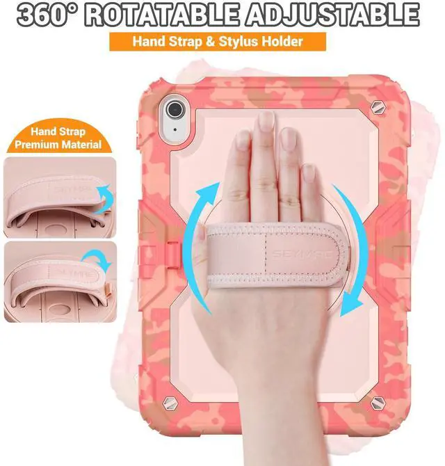 Alt view image 3 of 5 - SEYMAC for iPad (A16) 11th/10th Generation 2025/2022 (11/10.9), Heavy Duty Full-Body Shockproof Protective Case with Screen Protector, Rotating Stand, Hand/Shoulder Strap, Multicolor/Pink