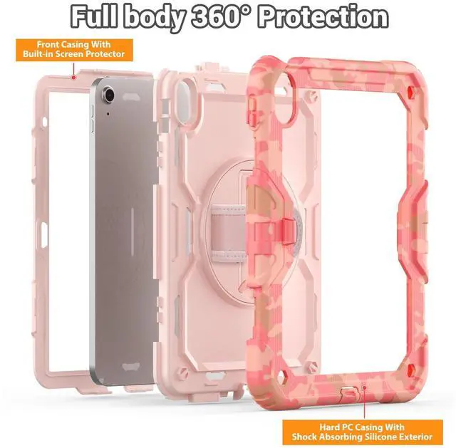 Alt view image 5 of 5 - SEYMAC for iPad (A16) 11th/10th Generation 2025/2022 (11/10.9), Heavy Duty Full-Body Shockproof Protective Case with Screen Protector, Rotating Stand, Hand/Shoulder Strap, Multicolor/Pink