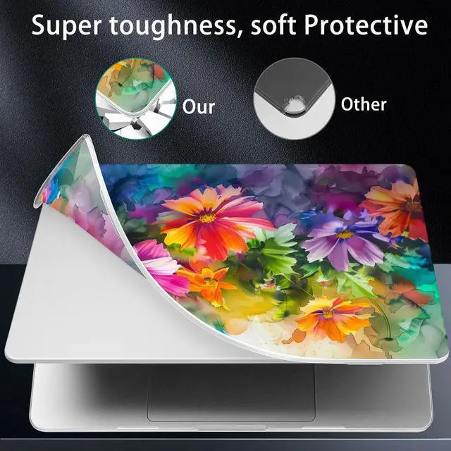 Alt view image 4 of 5 - Lepeoac for MacBook Air 15 inch Case 2023 2024 2025 Release A3241 M4 A3114 M3 A2941 M2 with Liquid Retina Display & Touch ID, Hard Shell with Screen Protector & Webcam Cover, Multicolored Flowers