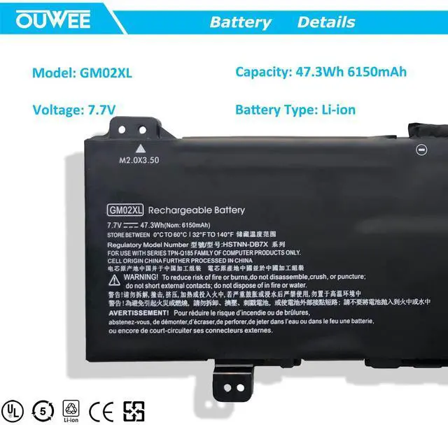 Alt view image 2 of 5 - OUWEE GM02XL 917725-855 Laptop Battery Compatible with HP Chromebook 14 G5 G6 Chromebook X360 11 G1 G6 EE Chromebook 11 G6 G7 EE Series Notebook HSTNN-DB7X 917679-271 HSTNN-UB7M 7.7V 47.3Wh 6150mAh
