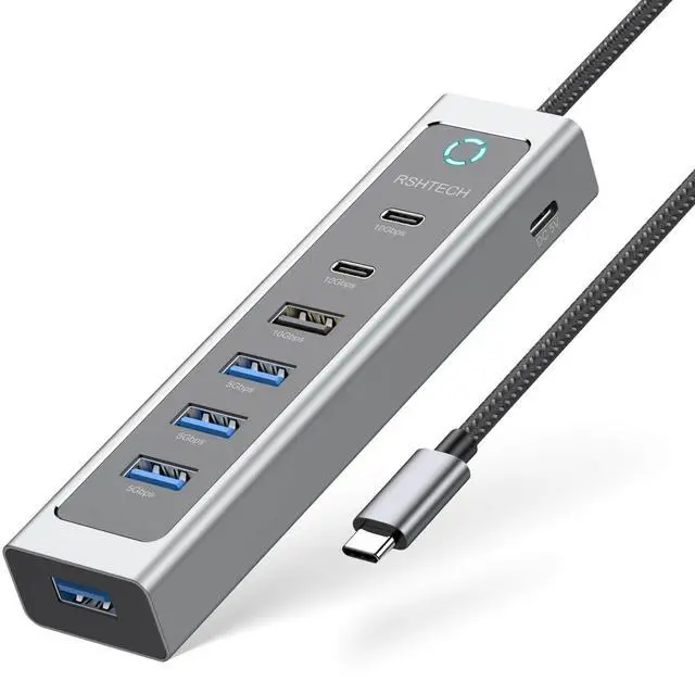 Main image of RSHTECH 7-Port USB C Hub Splitter 10Gbps with 3 USB-3.2 (2C + 1A), 4 USB-3.0 Ports and 2ft Long Cable, Aluminum USB-C Hub Multiport Adapters for Laptop and More, RSH-T17C