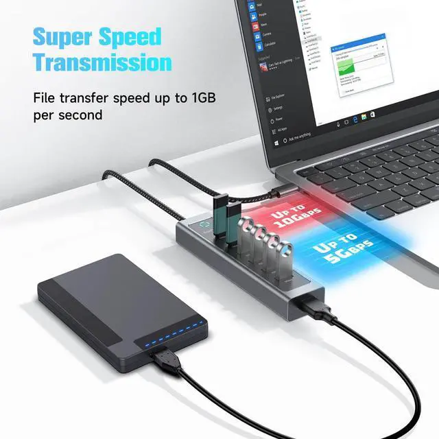 Alt view image 3 of 5 - RSHTECH 7-Port USB C Hub Splitter 10Gbps with 3 USB-3.2 (2C + 1A), 4 USB-3.0 Ports and 2ft Long Cable, Aluminum USB-C Hub Multiport Adapters for Laptop and More, RSH-T17C