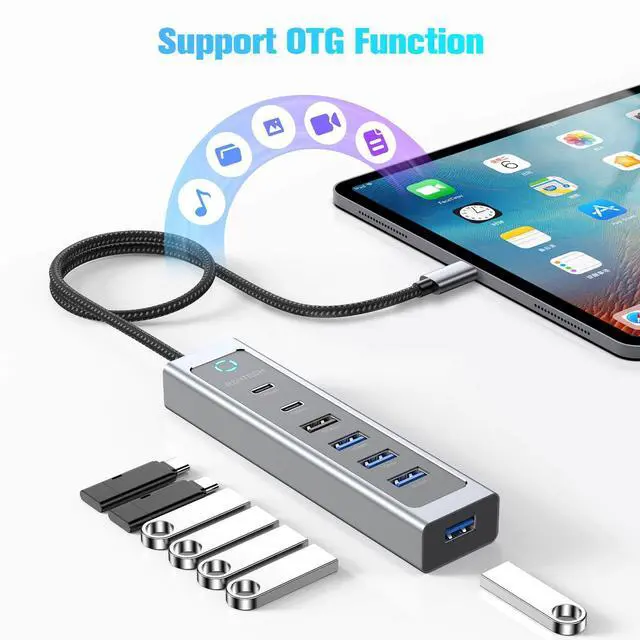 Alt view image 5 of 5 - RSHTECH 7-Port USB C Hub Splitter 10Gbps with 3 USB-3.2 (2C + 1A), 4 USB-3.0 Ports and 2ft Long Cable, Aluminum USB-C Hub Multiport Adapters for Laptop and More, RSH-T17C