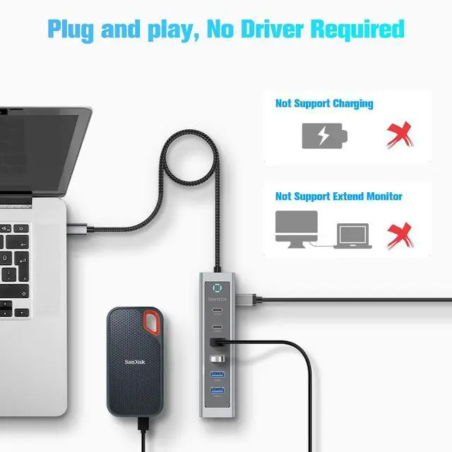 Alt view image 4 of 5 - RSHTECH 7-Port USB C Hub Splitter 10Gbps with 3 USB-3.2 (2C + 1A), 4 USB-3.0 Ports and 2ft Long Cable, Aluminum USB-C Hub Multiport Adapters for Laptop and More, RSH-T17C