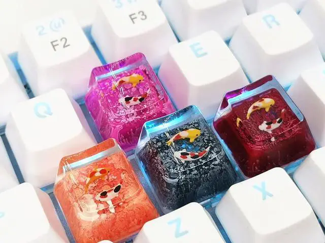 Alt view image 2 of 5 - MECHKYP Handmade Koi Fish Backlit Resin Keycap R4/Esc Artisan Keycap Shine Through Translucent Key Cap OEM Profile for Cherry MX Gaming Mechanical Keyboard DIY Replace (Rose Red)