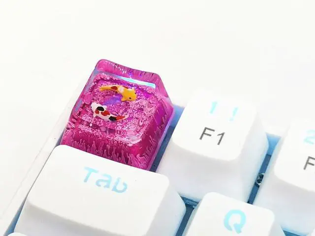 Alt view image 3 of 5 - MECHKYP Handmade Koi Fish Backlit Resin Keycap R4/Esc Artisan Keycap Shine Through Translucent Key Cap OEM Profile for Cherry MX Gaming Mechanical Keyboard DIY Replace (Rose Red)