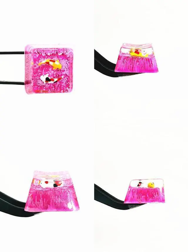 Alt view image 4 of 5 - MECHKYP Handmade Koi Fish Backlit Resin Keycap R4/Esc Artisan Keycap Shine Through Translucent Key Cap OEM Profile for Cherry MX Gaming Mechanical Keyboard DIY Replace (Rose Red)