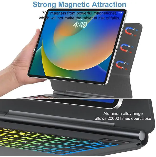 Alt view image 4 of 5 - FARYODI Magic Keyboard Case for iPad Air 11-inch (M2 /M3), iPad Pro 11 & iPad Air 10.9-inch 5th/4th Generation - 7 Color Backlit with Touchpad - Magnetic Case Easy-Set Floating Cantilever Stand,Gray
