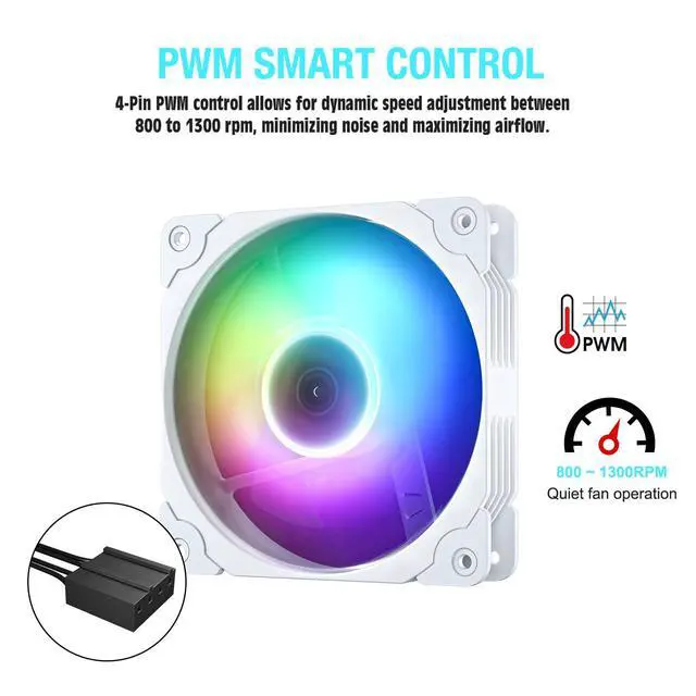 Alt view image 3 of 5 - Vetroo 3-Pack Computer Case Fan 120mm Address RGB & PWM Cooling Fans High Performance with Controller Hub - White