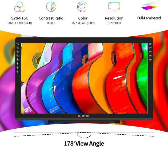 Alt view image 5 of 5 - GAOMON PD2200 130% sRGB Full-Laminated Pen Display with 8192 Battery-Free Tilt-Support Stylus 8 Touch Buttons -21.5'' Graphics Drawing Tablet Monitor with Adjustable Stand and Two Finger Glove