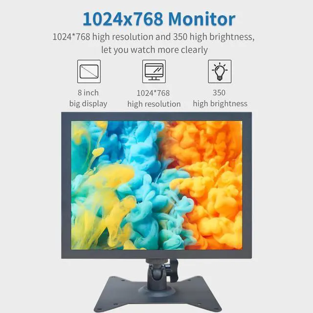 Alt view image 2 of 5 - Qcvoruno 8 inch Security Monitor & Displays, Built-in Dual Speakers Portable LCD Monitor, HD/VGA/BNC/AV/USB Input, 1024 * 768 Resolution, Suitable for Game CCTV PC DVD DSLR