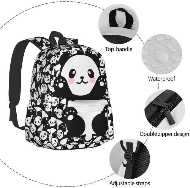 Alt view image 3 of 5 - famliihw Panda Backpack Bookbag Laptop Backpacks Multipurpose Daypack for Boys Girls School Men Women Travel Hiking