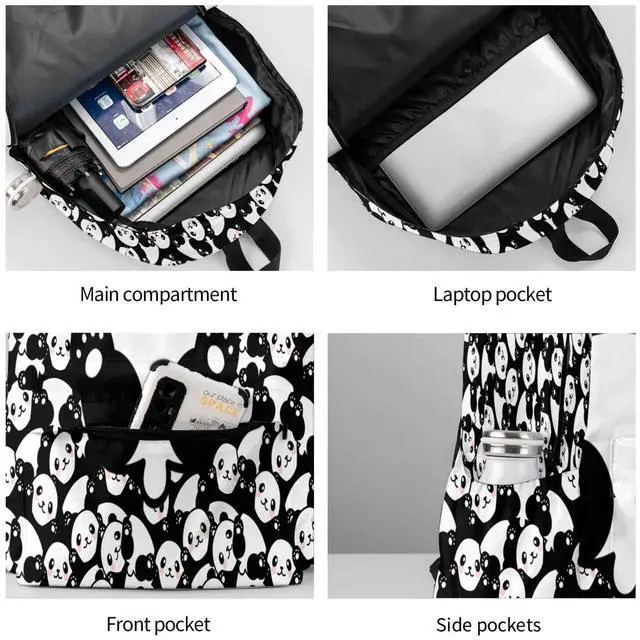 Alt view image 4 of 5 - famliihw Panda Backpack Bookbag Laptop Backpacks Multipurpose Daypack for Boys Girls School Men Women Travel Hiking