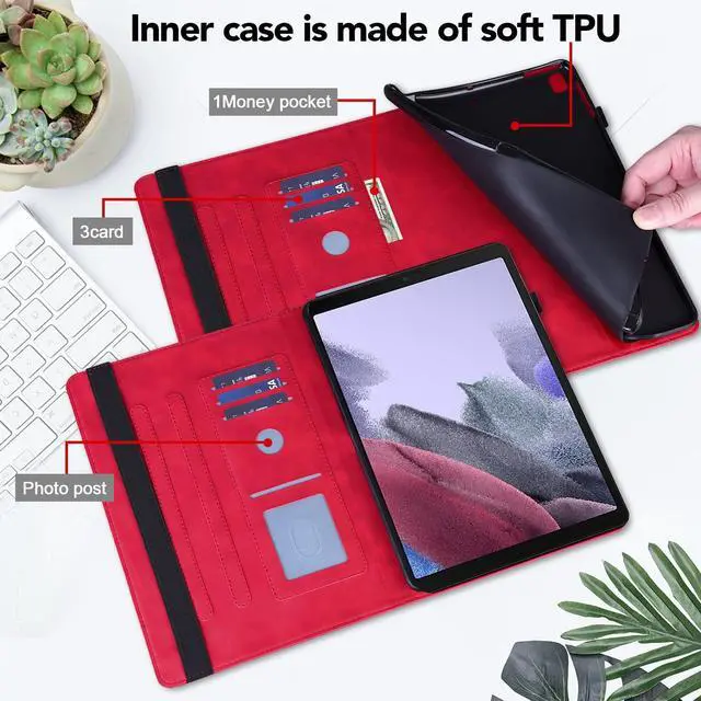 Alt view image 3 of 5 - VODEFOX for Kindle Fire HD 10 Case 9th/7th/5th Generation 10.1" (2019/2017/2015),Embossed Peacock Flower Pattern PU Leather Folio Wallet Shockproof Cover with Pencil Holder Elastic Band 10.1" - Red