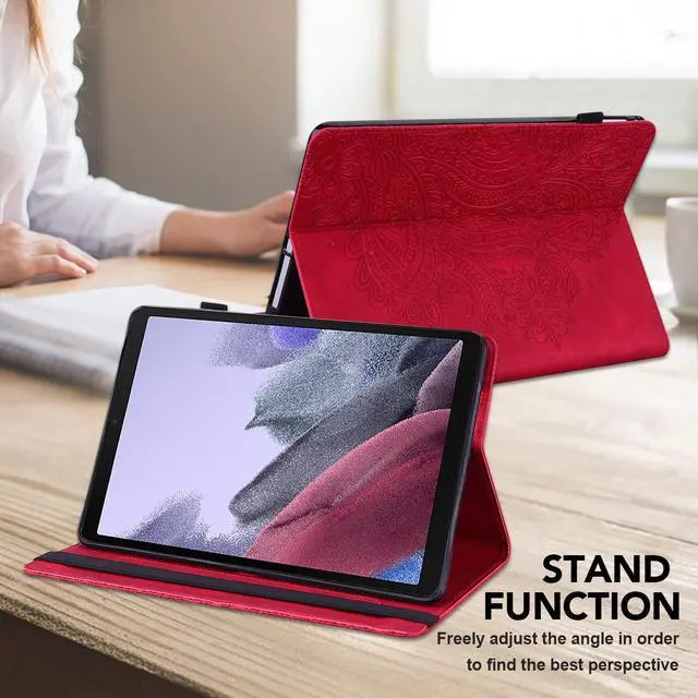 Alt view image 5 of 5 - VODEFOX for Kindle Fire HD 10 Case 9th/7th/5th Generation 10.1" (2019/2017/2015),Embossed Peacock Flower Pattern PU Leather Folio Wallet Shockproof Cover with Pencil Holder Elastic Band 10.1" - Red