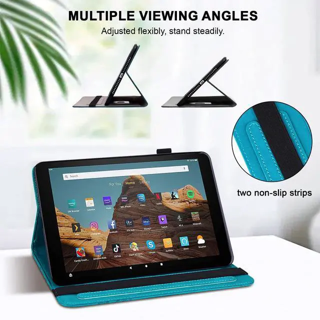 Alt view image 3 of 5 - TUOLISG Case for Amazon Kindle Fire HD 10 9th/7th/5th Generation 10.1 Inch with Card Slots, Flower Pattern Embossed PU Leather Folio Wallet Stand Case for Fire HD 10 2019/2017/2015, Blue