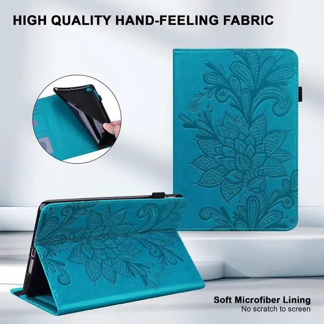 Alt view image 5 of 5 - TUOLISG Case for Amazon Kindle Fire HD 10 9th/7th/5th Generation 10.1 Inch with Card Slots, Flower Pattern Embossed PU Leather Folio Wallet Stand Case for Fire HD 10 2019/2017/2015, Blue