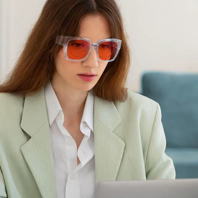 Alt view image 2 of 5 - Trysee Fit Over Blue Light Blocking Glasses for Women Men, Oversized Anti-Blue Blocking Glasses With Amber Orange Lens TS7511