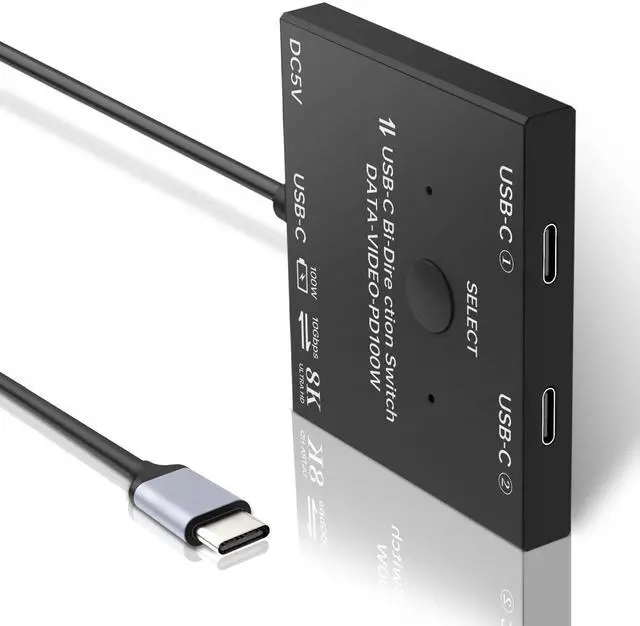 Main image of TaiLaiEra 10Gbps USB-C Switch 8K@60Hz 4K@60Hz, Bi-Directional USB C Switcher 1 in 2 Out or 2 in 1 Out Switch Selector 2 Computers Share a Devices Video Source,Power Wire 2xUSB-C Cables Included