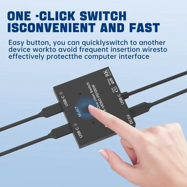 Alt view image 3 of 4 - TaiLaiEra 10Gbps USB-C Switch 8K@60Hz 4K@60Hz, Bi-Directional USB C Switcher 1 in 2 Out or 2 in 1 Out Switch Selector 2 Computers Share a Devices Video Source,Power Wire 2xUSB-C Cables Included