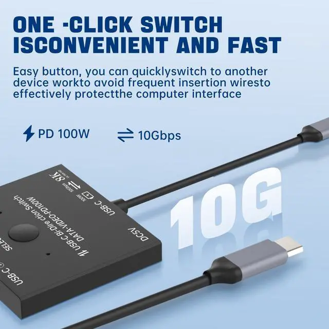 Alt view image 4 of 4 - TaiLaiEra 10Gbps USB-C Switch 8K@60Hz 4K@60Hz, Bi-Directional USB C Switcher 1 in 2 Out or 2 in 1 Out Switch Selector 2 Computers Share a Devices Video Source,Power Wire 2xUSB-C Cables Included