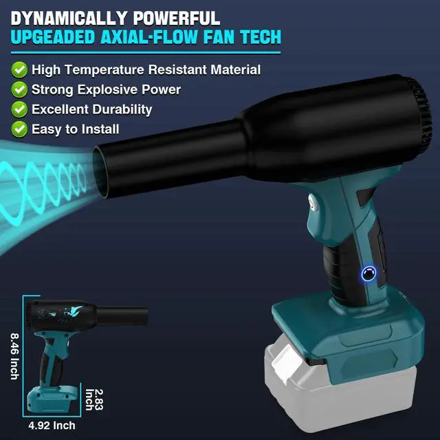 Alt view image 3 of 5 - Jet Dry Mini Blower Fit for Makita 18V Battery- Super Jet Fan Blower 400g Wind Speed - 500W Compressed Air Duster Can - Rechargeable Air Compressed- Dry Duster with 3 Adjustable Speeds