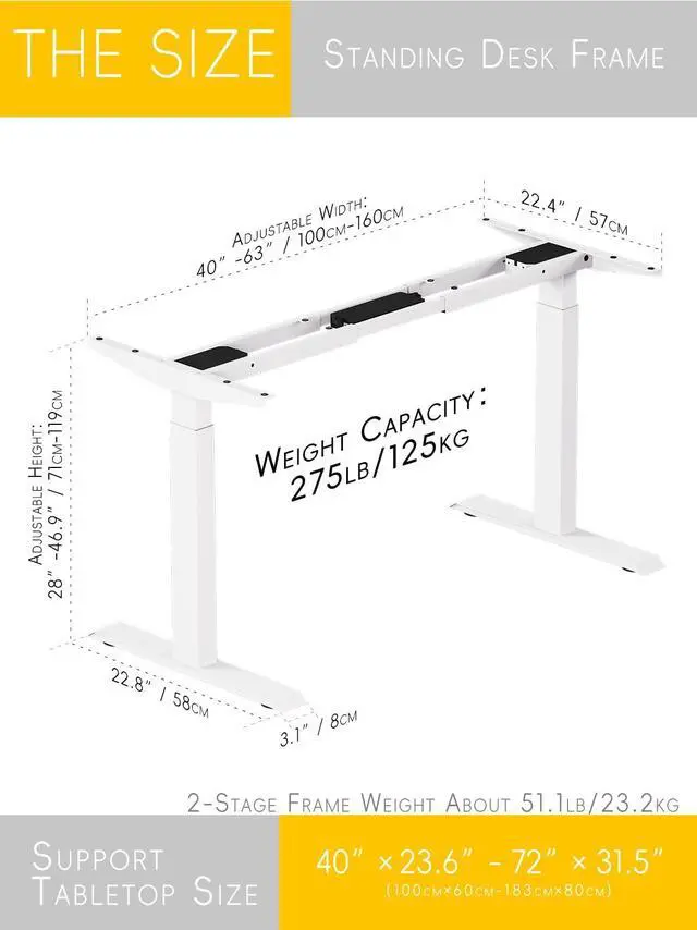 Alt view image 2 of 5 - Standing Desk Frame 2 Stages with Smart Paddle Controller.Gyroscope Sensitive to collisions.Heavy Duty Adjustable Desk Frame for 40 to 72 inch Table Tops,Dual Motor,Load 275 lbs.White