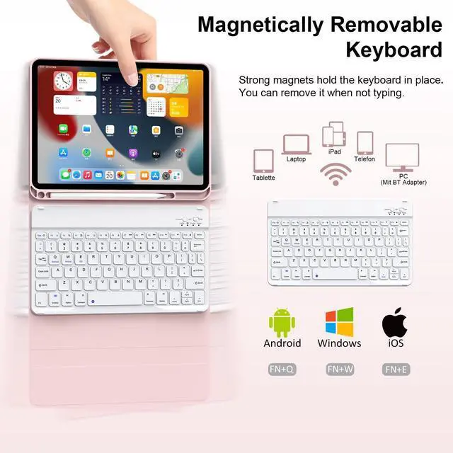 Alt view image 3 of 5 - zoyu Keyboard Case for iPad (A16) 11th Gen 11 Inch 2025, iPad 10th Generation 10.9 inch 2022 with Pencil Holder, Wireless Keyboard and Slim Lightweight Soft Cover Auto Wake/Sleep, Pink