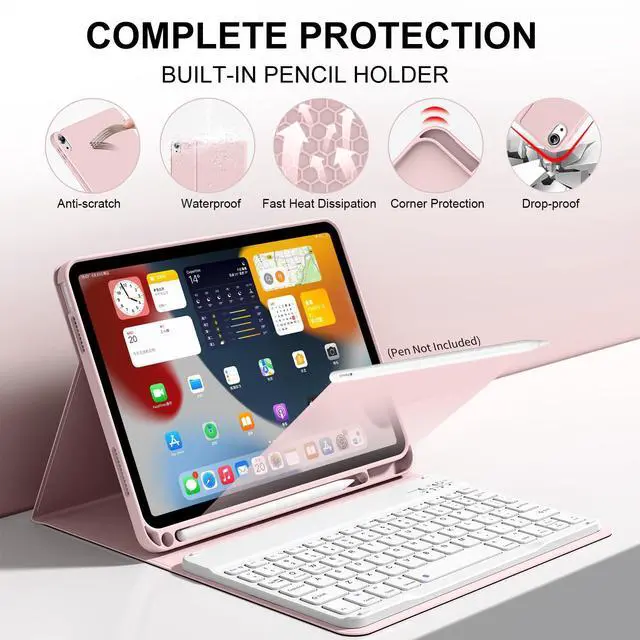 Alt view image 4 of 5 - zoyu Keyboard Case for iPad (A16) 11th Gen 11 Inch 2025, iPad 10th Generation 10.9 inch 2022 with Pencil Holder, Wireless Keyboard and Slim Lightweight Soft Cover Auto Wake/Sleep, Pink