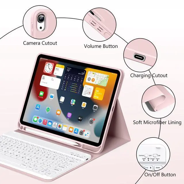 Alt view image 5 of 5 - zoyu Keyboard Case for iPad (A16) 11th Gen 11 Inch 2025, iPad 10th Generation 10.9 inch 2022 with Pencil Holder, Wireless Keyboard and Slim Lightweight Soft Cover Auto Wake/Sleep, Pink