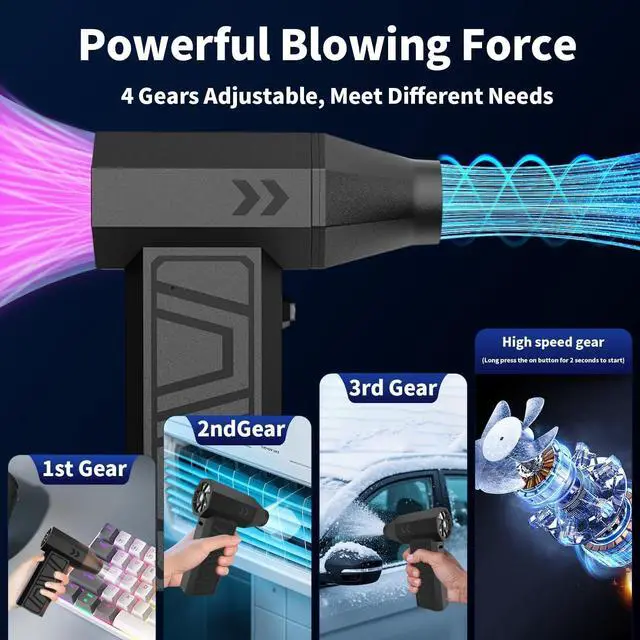 Alt view image 4 of 5 - Electric Air Duster-110000RPM Super Power Cordless Air Duster, 3-Gear Adjustable Mini Blower with Rechargeable Battery, Dust Blower for Computer, Keyboard, House, Outdoor and Car