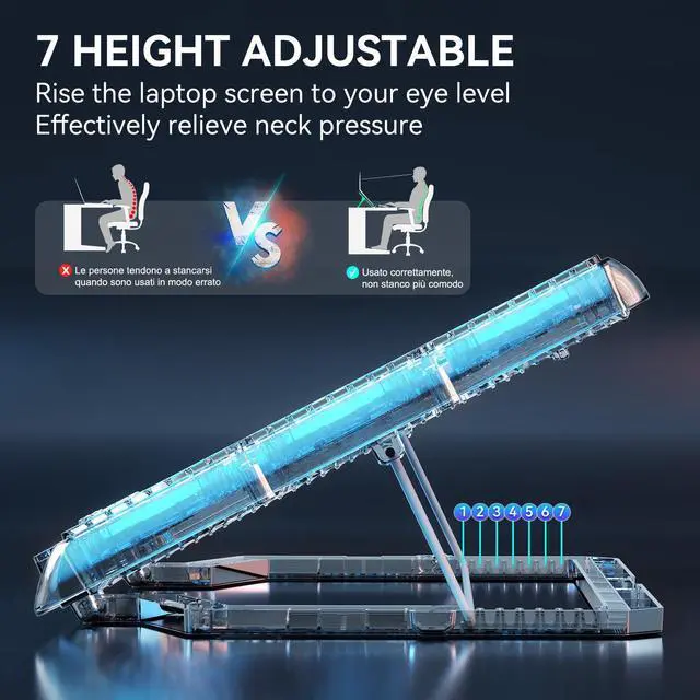 Alt view image 3 of 5 - ICE COOREL Gaming Laptop Cooling Pad with 15 RGB Cooling Fans, Fully Transparent Laptop Fan Cooler Pad for 15-21 Inch, Gaming Laptop Cooler Stand with 8 Height Adjustable, USB Port and Type-C Port