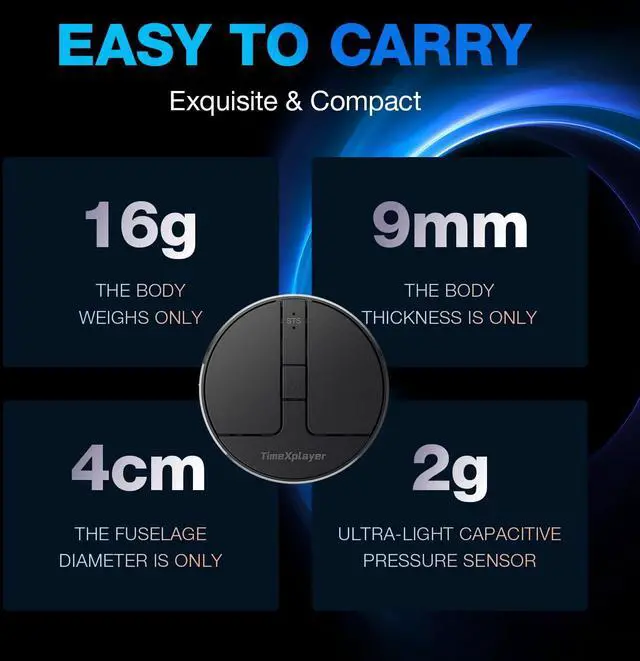 Alt view image 2 of 5 - TIMEXPLAYER Stylish Mini Round Mouse with Pressure Sensing Reel, Ultra Portable Wireless Mouse Connectivity: Wired, 2.4G and Dual Bluetooth, Rubber Case Included (BT1/BT2-Black)