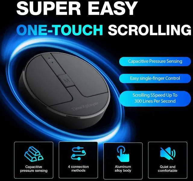 Alt view image 4 of 5 - TIMEXPLAYER Stylish Mini Round Mouse with Pressure Sensing Reel, Ultra Portable Wireless Mouse Connectivity: Wired, 2.4G and Dual Bluetooth, Rubber Case Included (BT1/BT2-Black)