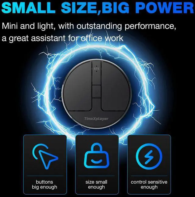 Alt view image 5 of 5 - TIMEXPLAYER Stylish Mini Round Mouse with Pressure Sensing Reel, Ultra Portable Wireless Mouse Connectivity: Wired, 2.4G and Dual Bluetooth, Rubber Case Included (BT1/BT2-Black)