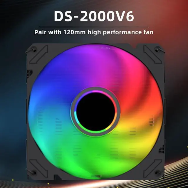 Alt view image 5 of 5 - COOL DESHENG ARGB CPU Cooler with 6 Heat Pipes, Dual CPU Fans (2300 RPM) - High Performance Cooling for Intel LGA1700/1200/115X & AMD AM5/AM4, Universal CPU Cooler, PC Case Cooling - Black/DS2000V6