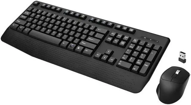 Main image of Wireless Keyboard and Mouse Combo, Full-Sized 2.4GHz Wireless Keyboard with Comfortable Palm Rest and Optical Wireless Mouse for Windows, Mac OS PC/Desktops/Computer/Laptops (Dark Gray)