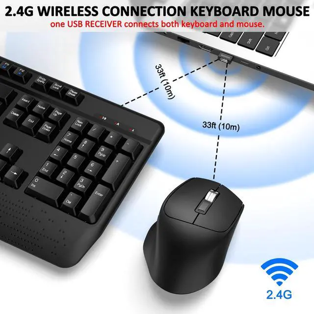 Alt view image 3 of 5 - Wireless Keyboard and Mouse Combo, Full-Sized 2.4GHz Wireless Keyboard with Comfortable Palm Rest and Optical Wireless Mouse for Windows, Mac OS PC/Desktops/Computer/Laptops (Dark Gray)