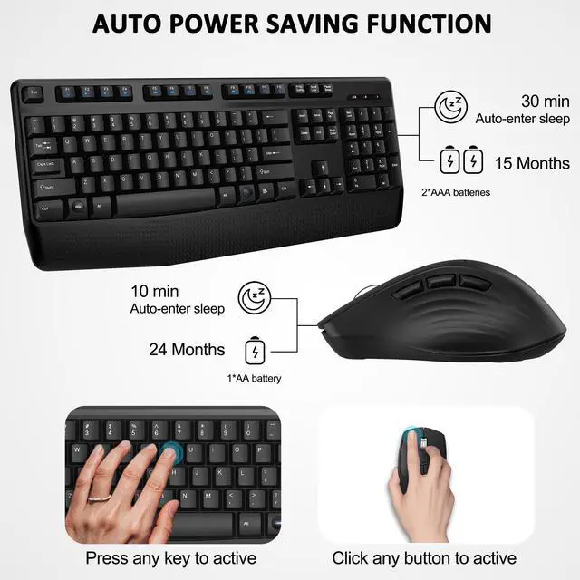 Alt view image 4 of 5 - Wireless Keyboard and Mouse Combo, Full-Sized 2.4GHz Wireless Keyboard with Comfortable Palm Rest and Optical Wireless Mouse for Windows, Mac OS PC/Desktops/Computer/Laptops (Dark Gray)