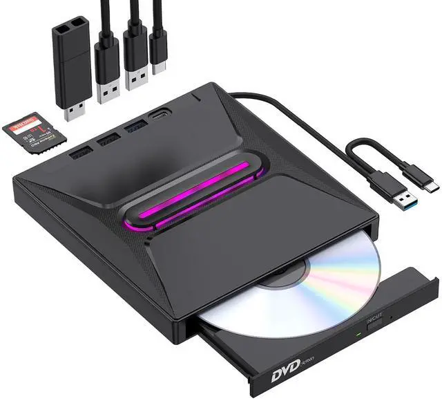 Main image of Eerbaier External CD/DVD Drive for Laptop, DVD/CD Burner, Plug & Play, USB 3.0 & Type-C High Speed CD/DVD Reader & Writer, Portable DVD Player for Windows, Linux, Mac OS Laptop PC