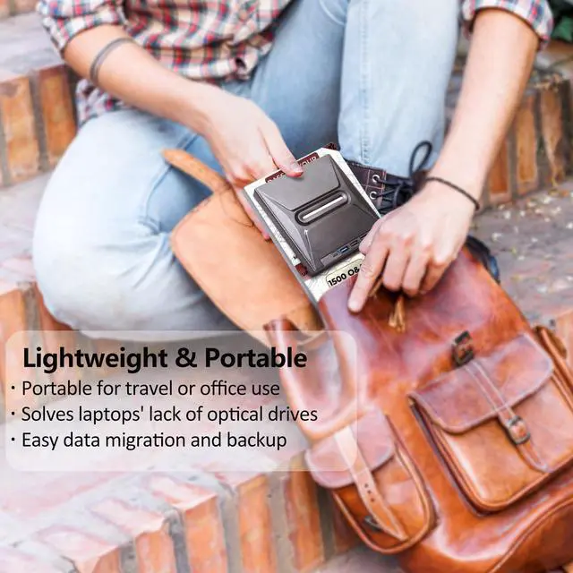 Alt view image 3 of 5 - Eerbaier External CD/DVD Drive for Laptop, DVD/CD Burner, Plug & Play, USB 3.0 & Type-C High Speed CD/DVD Reader & Writer, Portable DVD Player for Windows, Linux, Mac OS Laptop PC